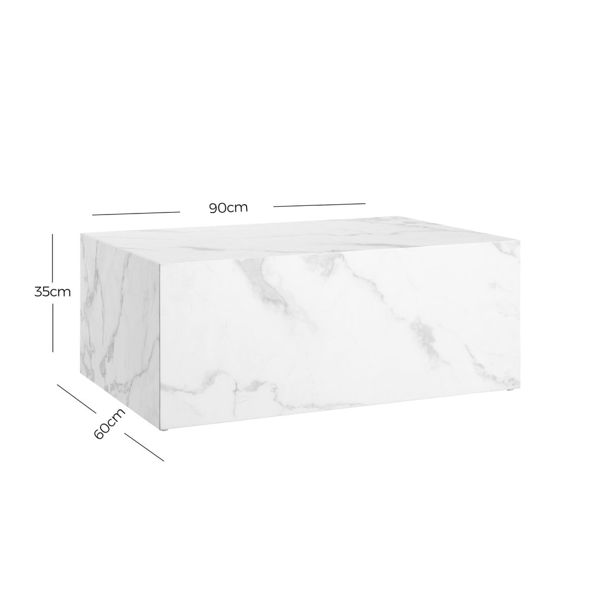 Couchtisch in weißer Marmoroptik, 90 × 60 × 35 cm | VIA X SELECTION
