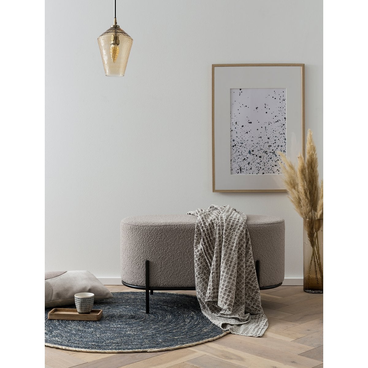 Polsterhocker aus Bouclé taupe mit rechteckiger Form | VIA X SELECTION