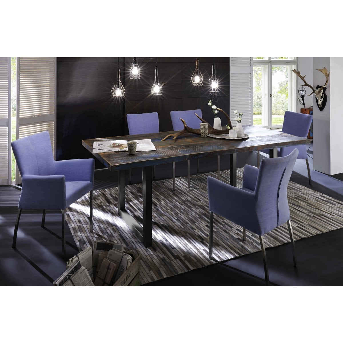 Esstisch Altholz mehrfarbig schwarzes Gestell, 160 × 85 cm | VIA X SELECTION