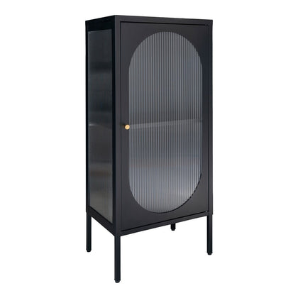 Vitrinenschrank schwarz mit Riffelglas, 50 × 35 × 110 cm | VIA X SELECTION