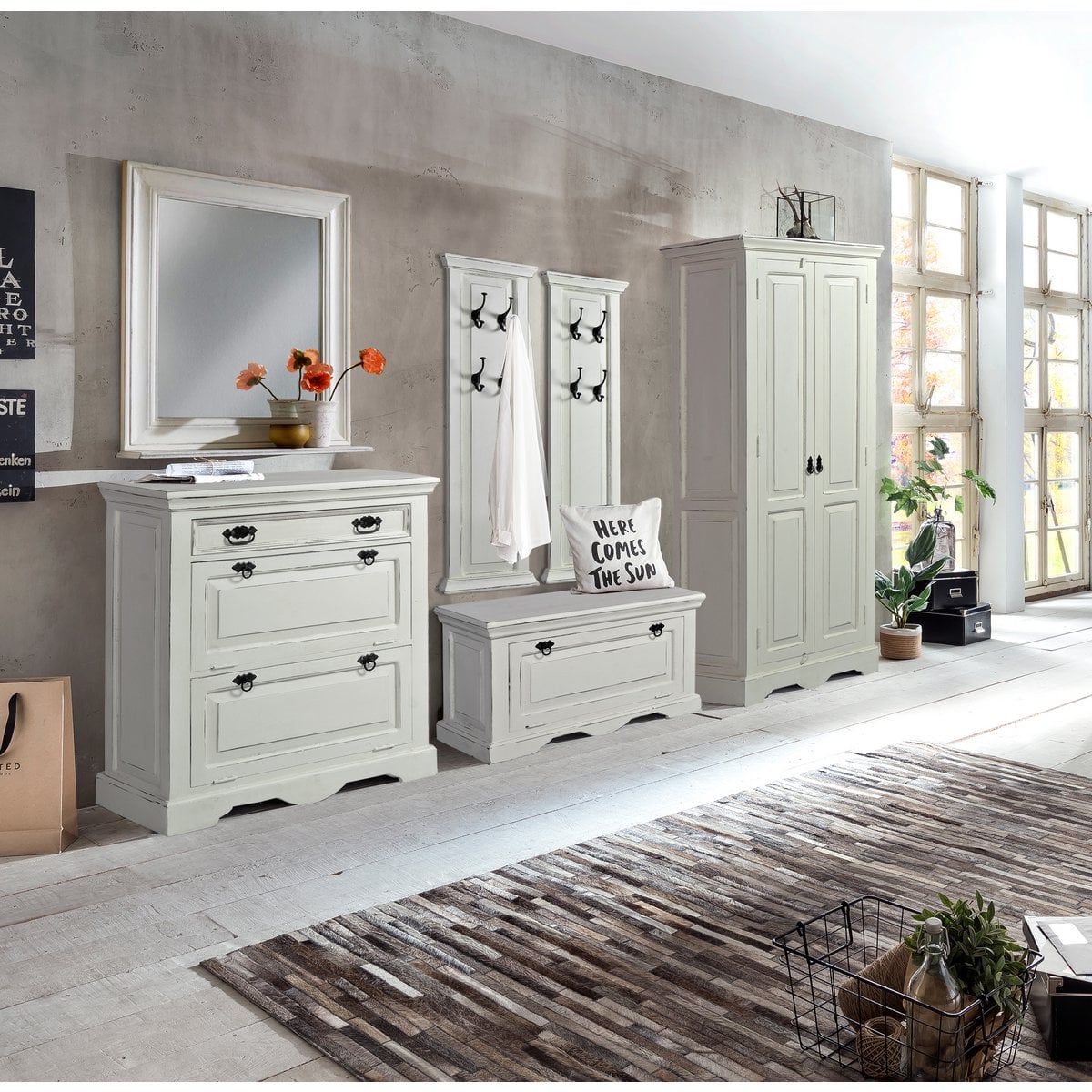 Wandgarderobe weiß mit 8 Haken, 38 × 8 × 110 cm | VIA X SELECTION