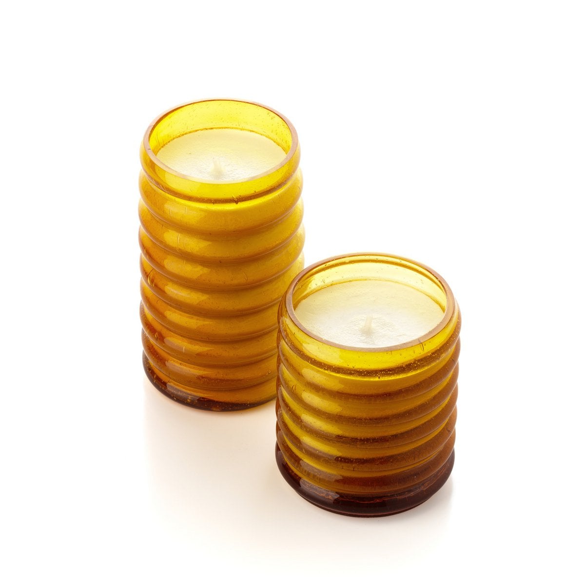 Kerzenglas aus honigfarbenem Rippglas breit 9,5 cm | VIA X SELECTION