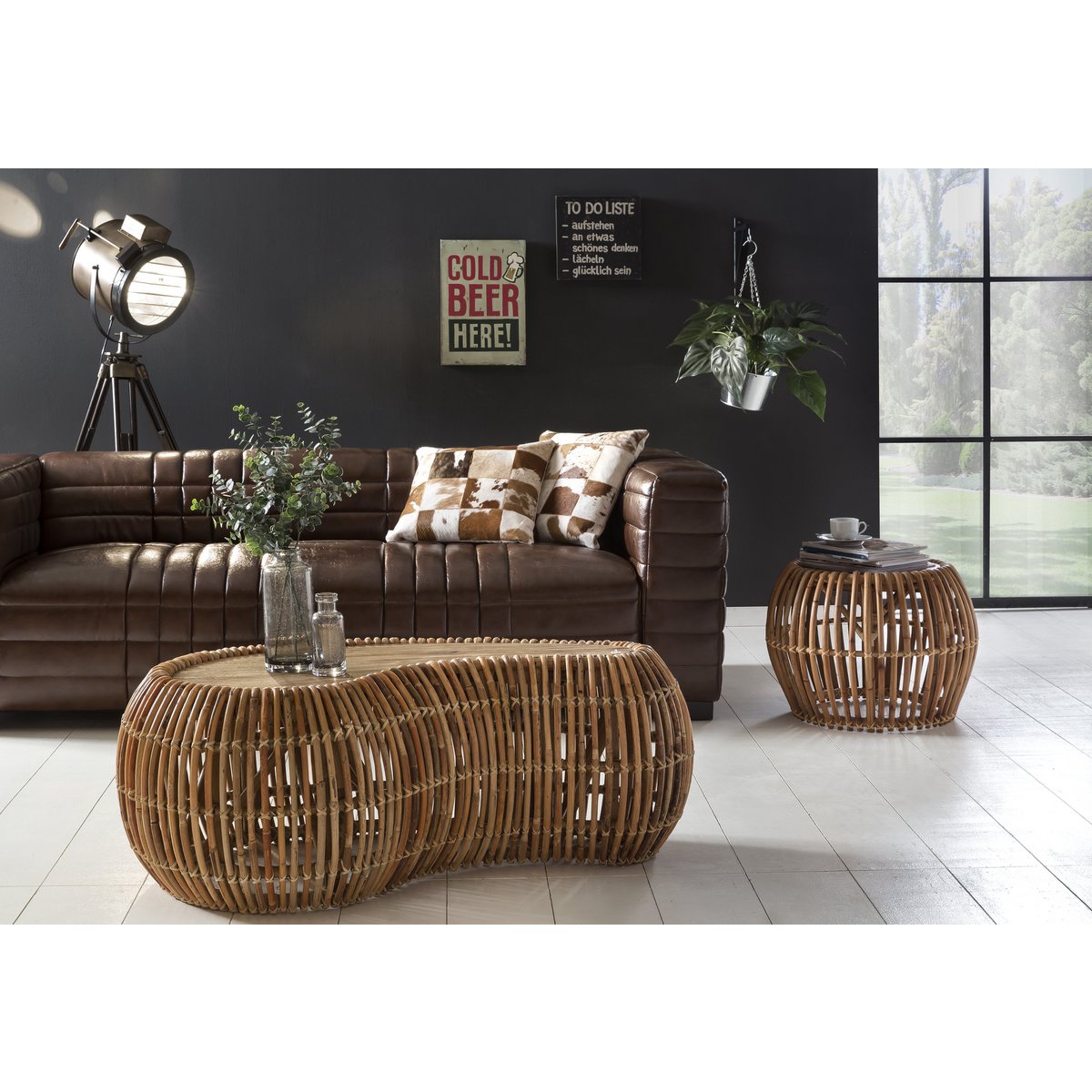 Couchtisch aus Rattan und recyceltem Teakholz, 80 × 120 × 45 cm | VIA X SELECTION