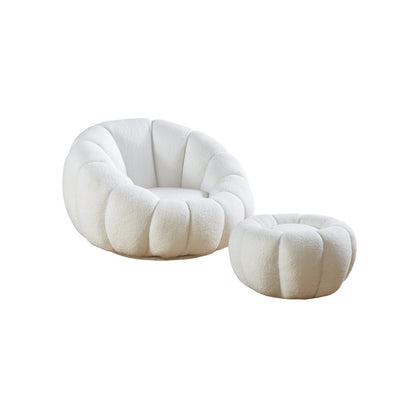 Sessel mit Hocker in Teddyfell-Optik weiß | VIA X SELECTION