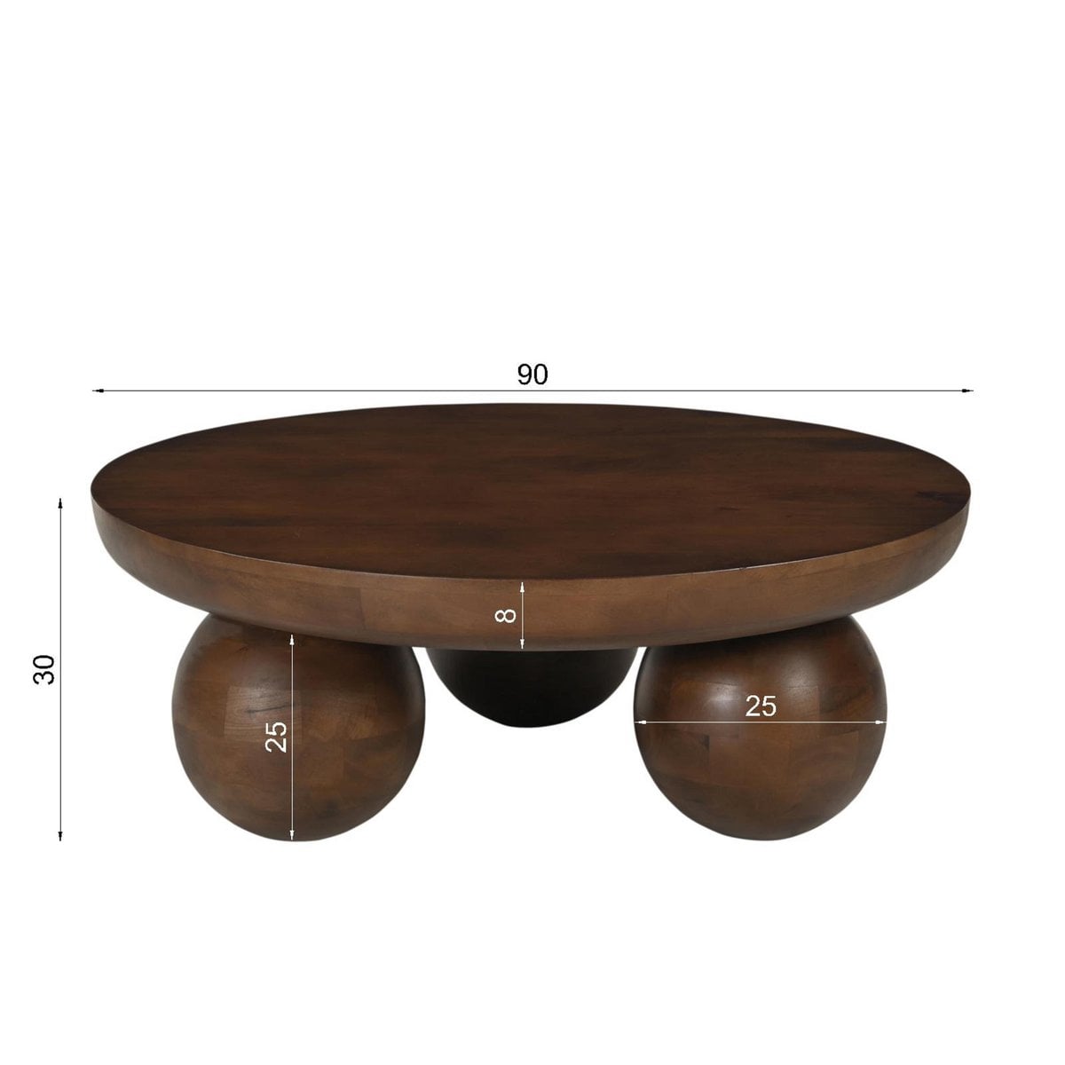 Runder Couchtisch aus Mangoholz mit Kugelfüßen, Ø, 90 × 30 cm | VIA X SELECTION
