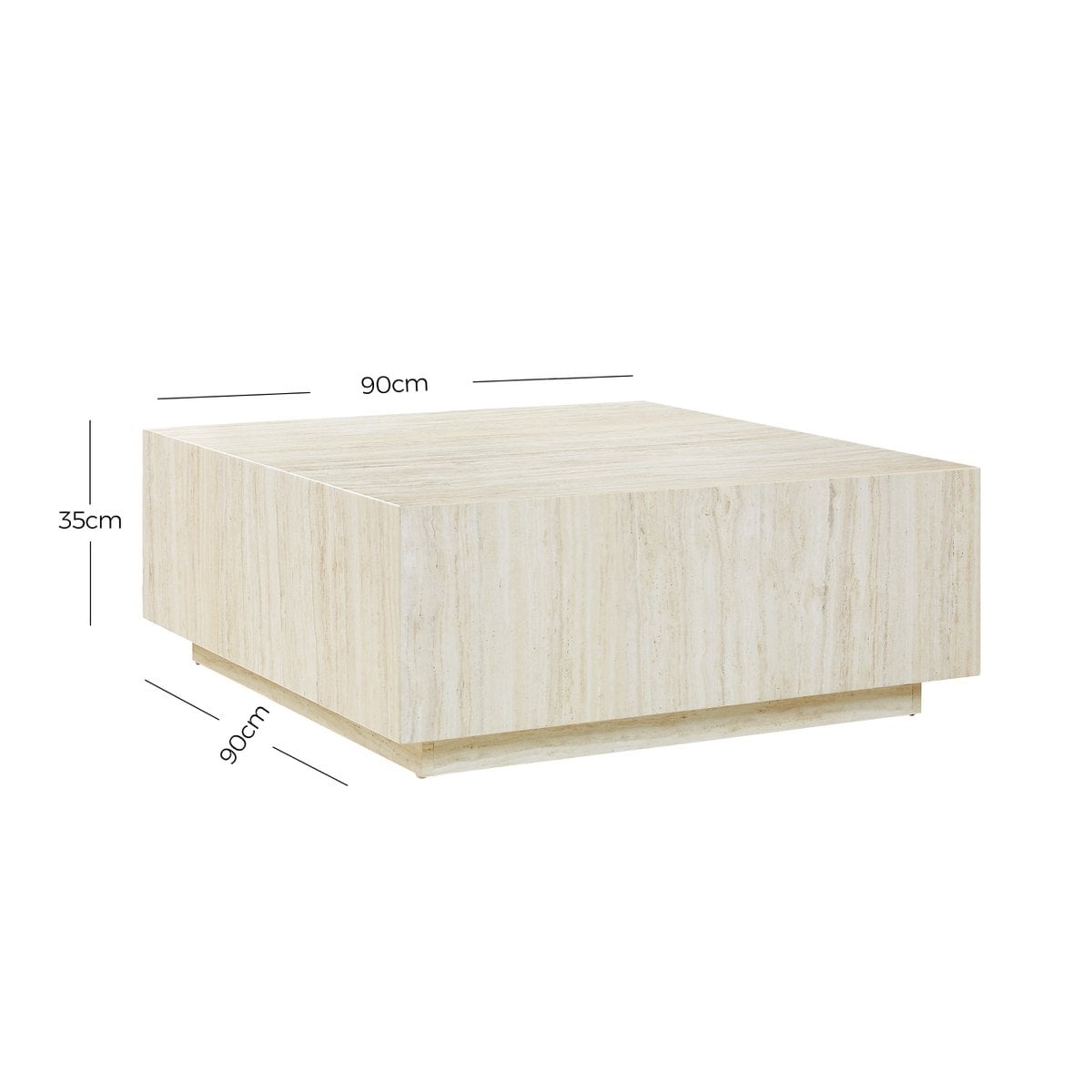 Quadratischer Couchtisch in Travertinoptik, 90 × 90 × 35 cm | VIA X SELECTION