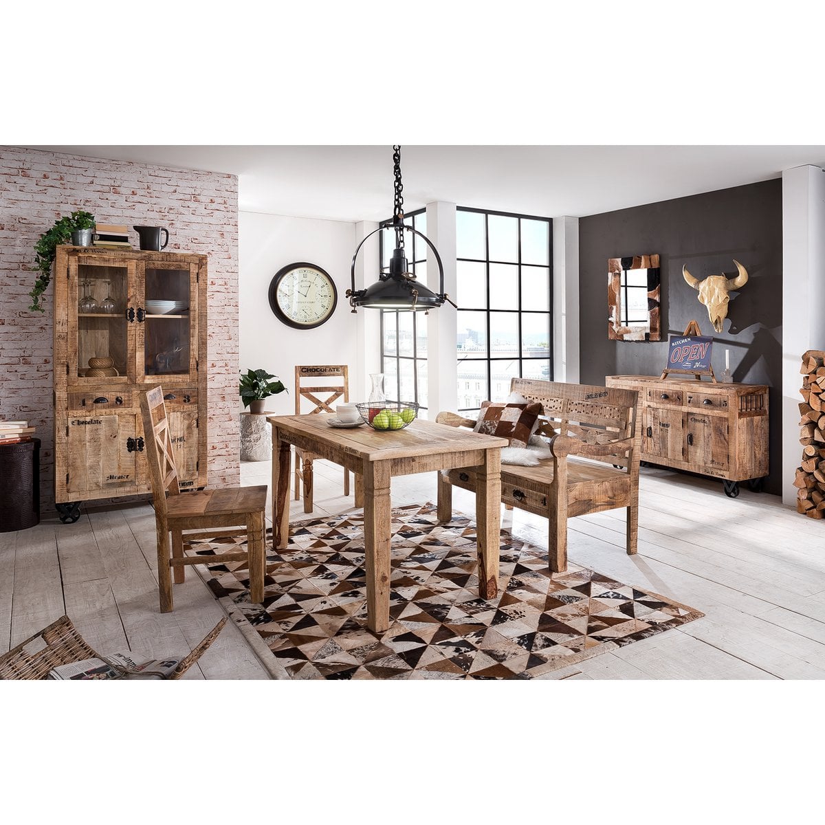 Esstisch Mangoholz Vintage-Print, 140 × 70 cm | VIA X SELECTION