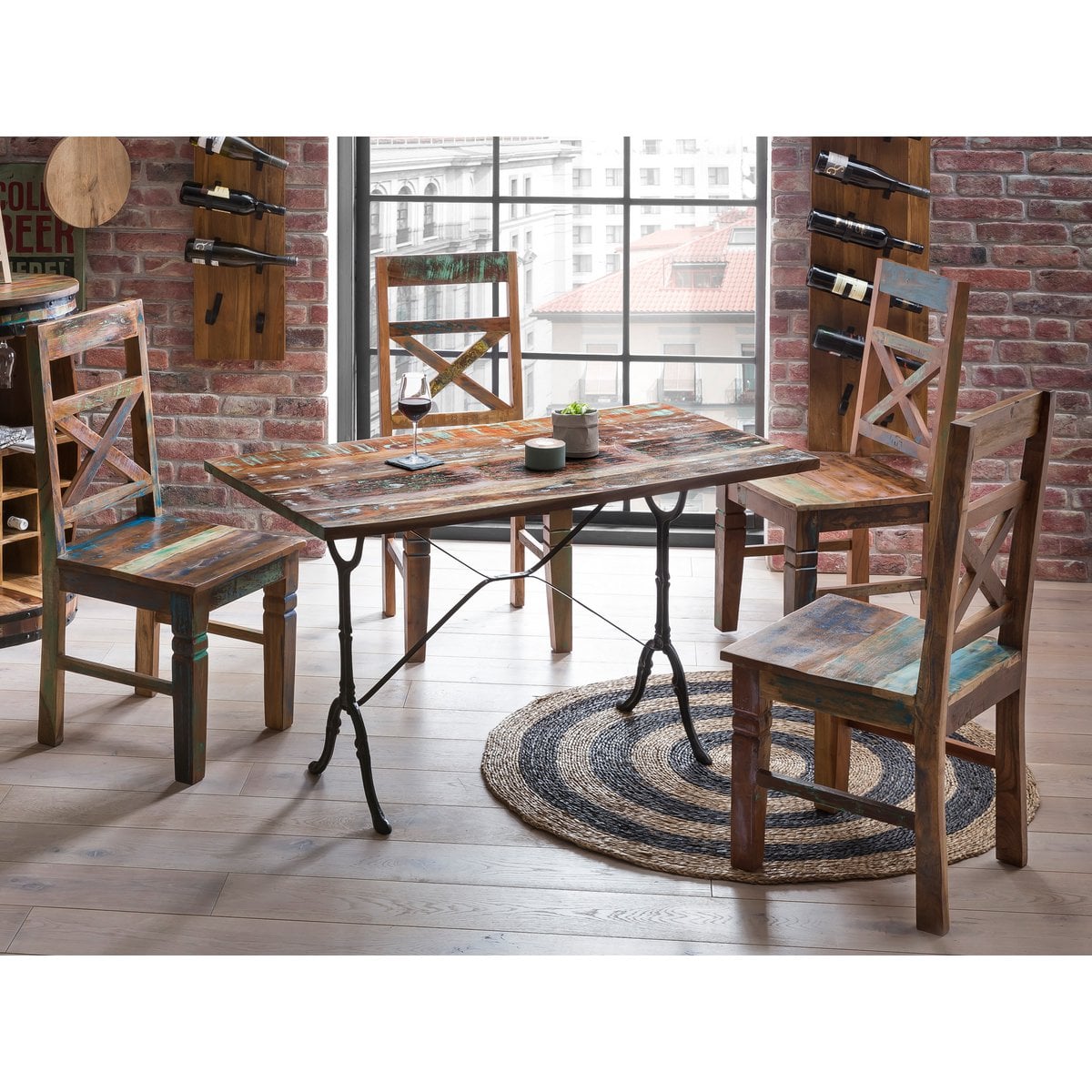 Bistrotisch Altholz bunt Gussgestell, 120 × 65 cm | VIA X SELECTION