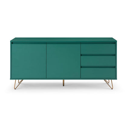 Sideboard grün mit 2 Türen und 3 Schubladen, 40 × 150 × 70 cm | VIA X SELECTION