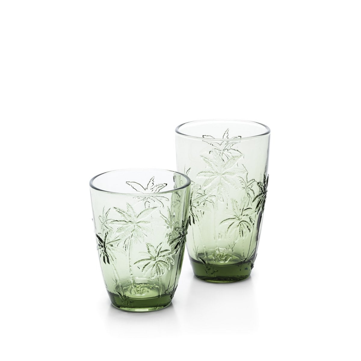 Hohes Wasserglas aus grünem Glas mit Palmenstruktur 13 cm | VIA X SELECTION