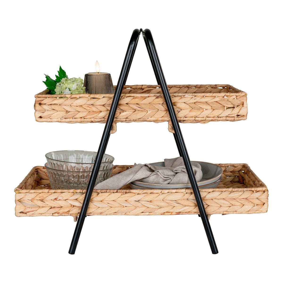 Tablett aus Wasserhyazinthe und Metall, 42 × 23 cm | VIA X SELECTION
