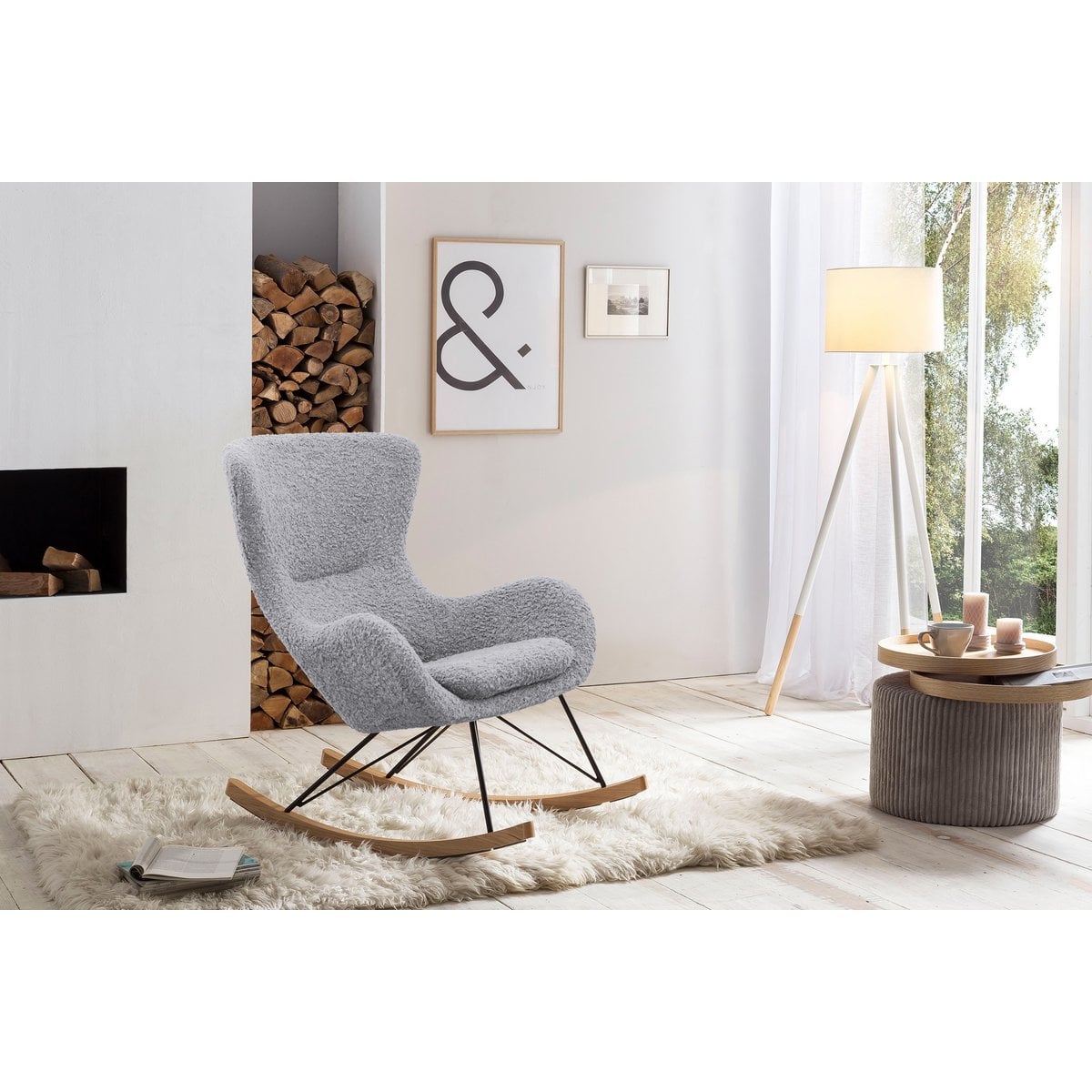 Schaukelstuhl in Teddyfell-Optik hellgrau | VIA X SELECTION