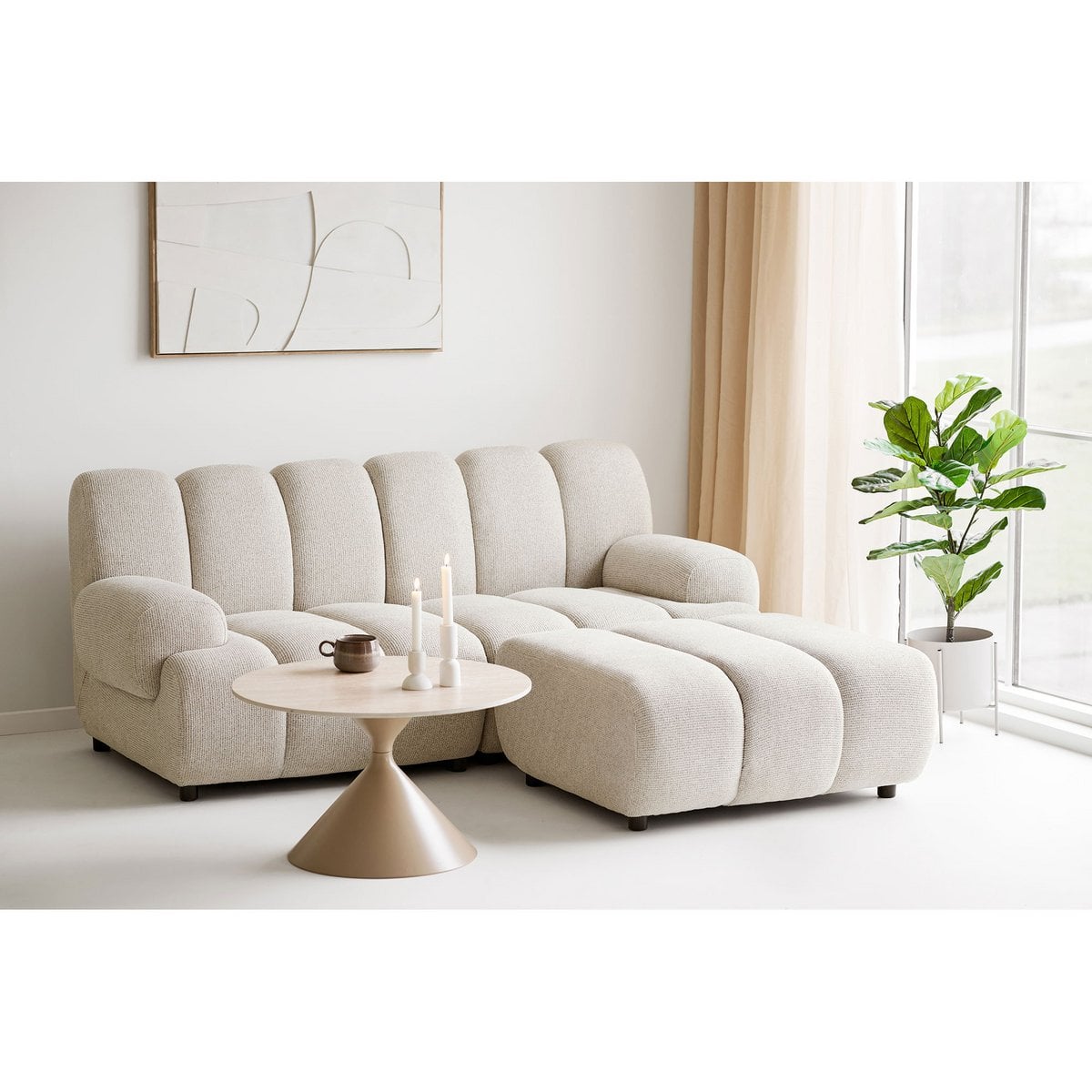 Runder Couchtisch aus Keramik in Travertinoptik, Ø, 70 × 41 cm | VIA X SELECTION