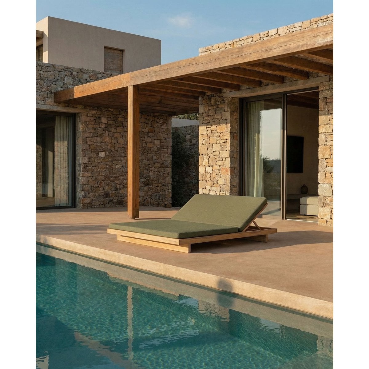 Doppel-Sonnenbett aus recyceltem Teakholz mit Quick-Dry-Kissen | VIA X SELECTION