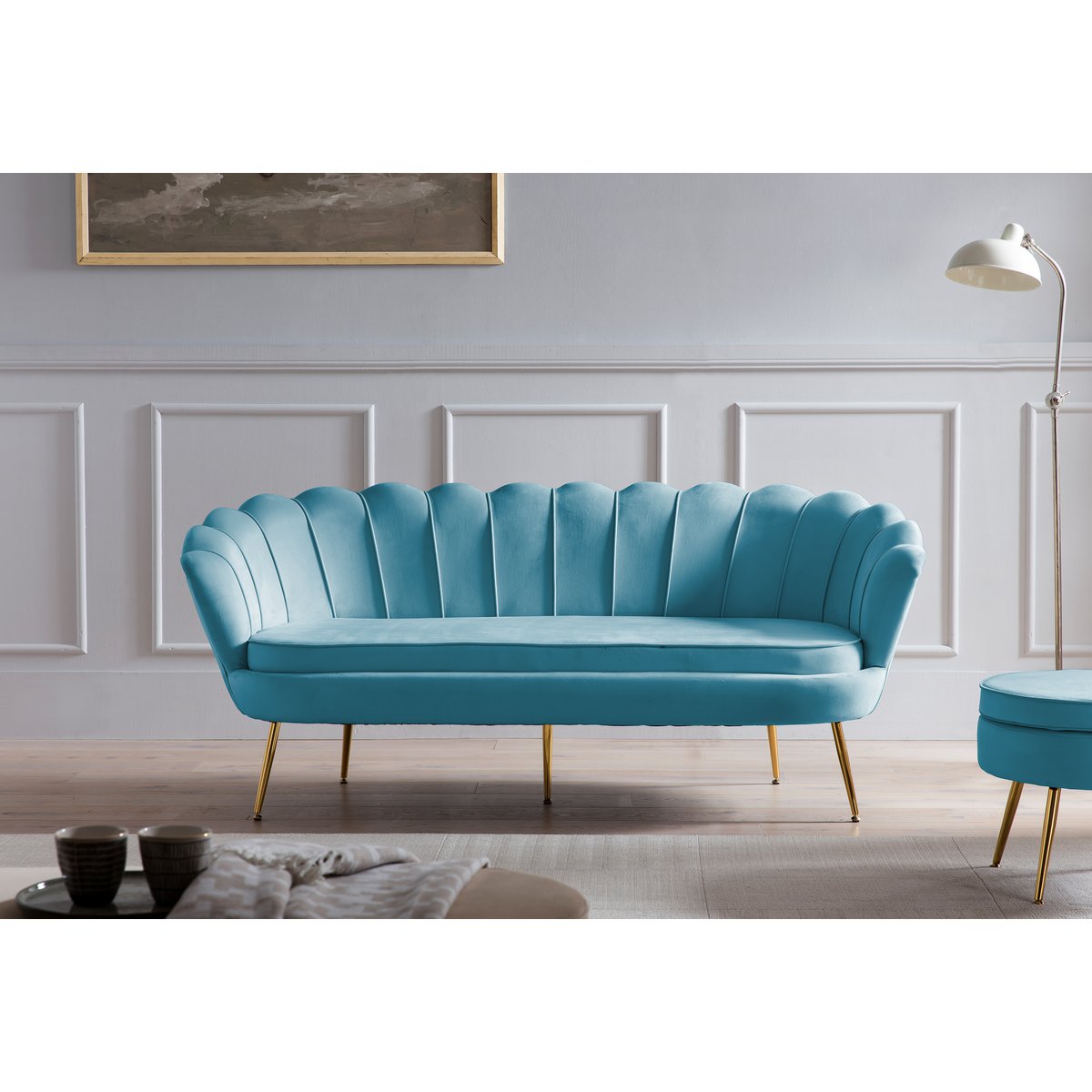 Runder Samt-Pouf in Blau | VIA X SELECTION