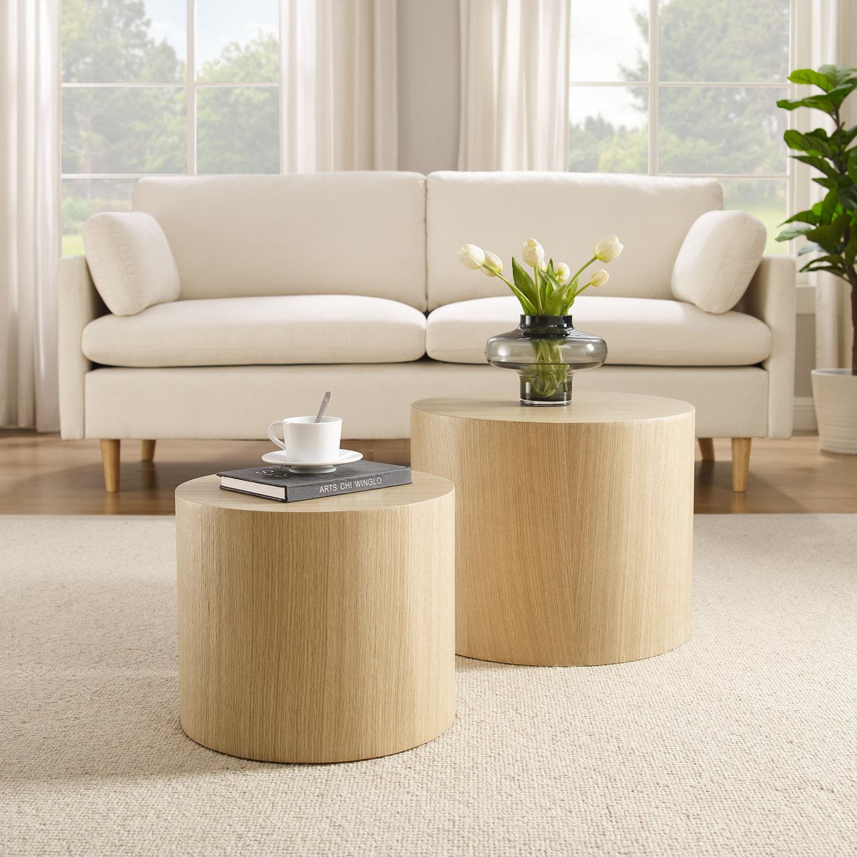 Couchtisch im 2er-Set aus Eichenfurnier 48 × 48 × 38 /, 38 × 38 × 32 cm | VIA X SELECTION