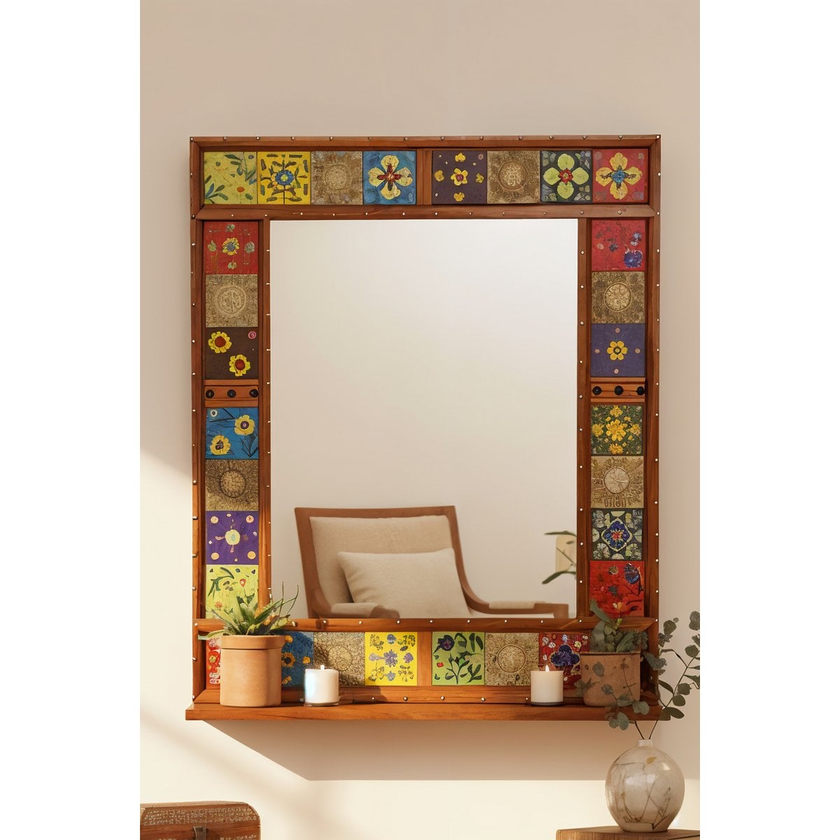 Wandspiegel mit Kachelrahmen und Ablage 65 × 80,5 cm | VIA X SELECTION