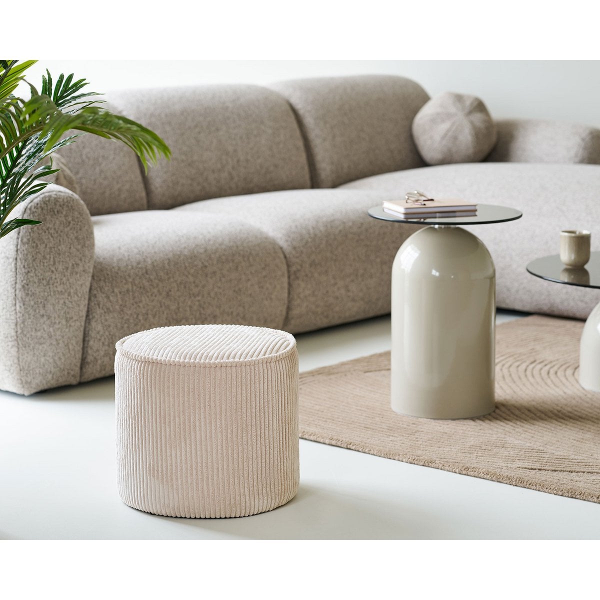 Runder Cord-Pouf in Beige | VIA X SELECTION