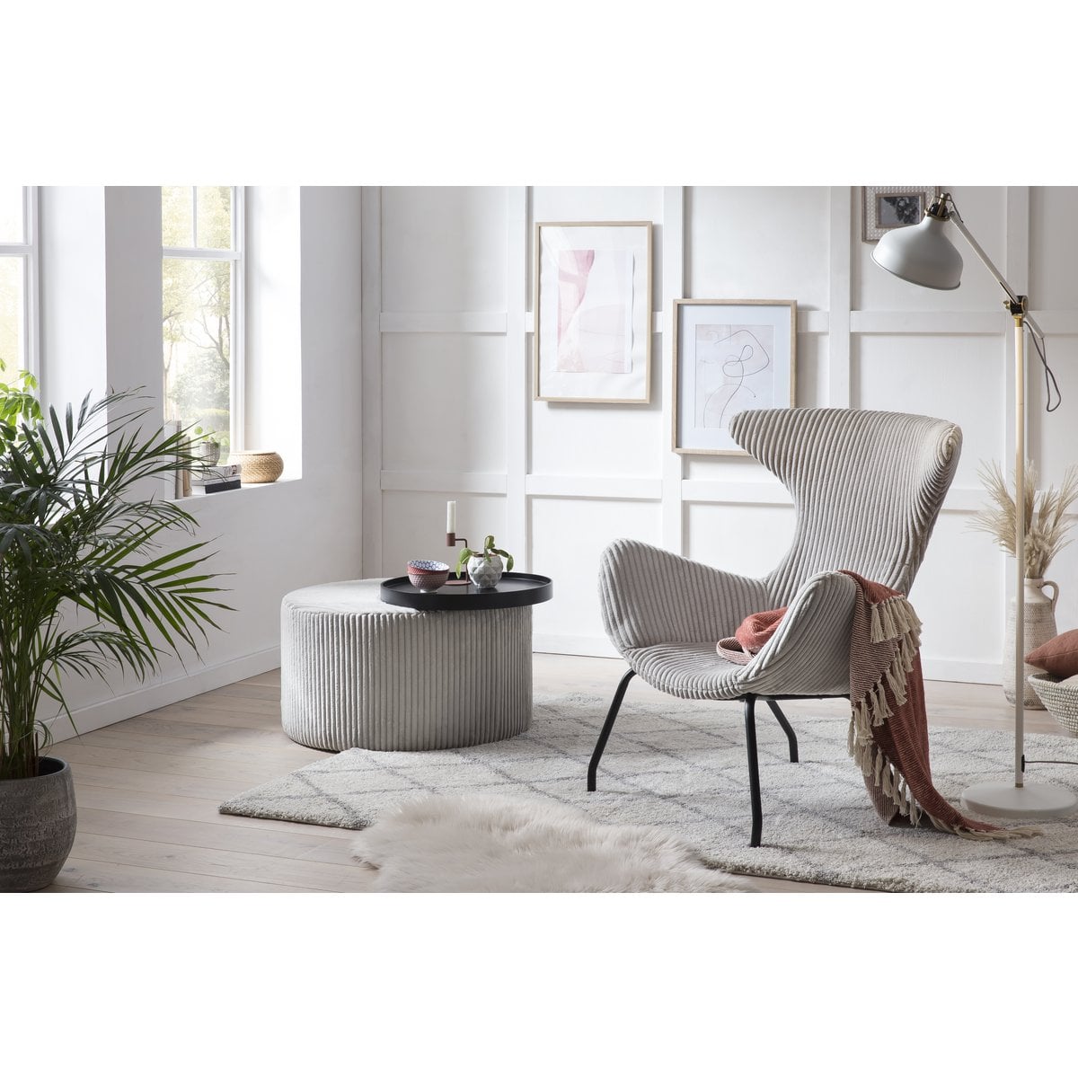 Runder Couchtisch mit Stoffbezug und Tablettplatte, Ø, 70 × 44 cm | VIA X SELECTION