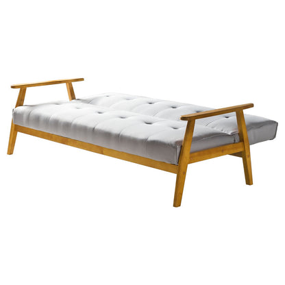 Schlafsofa in hellgrauem Webstoff mit Eichenholzgestell | VIA X SELECTION