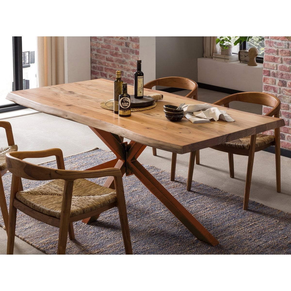 Esstisch Akazienholz Naturton Metallgestell, 160 × 85 cm | VIA X SELECTION