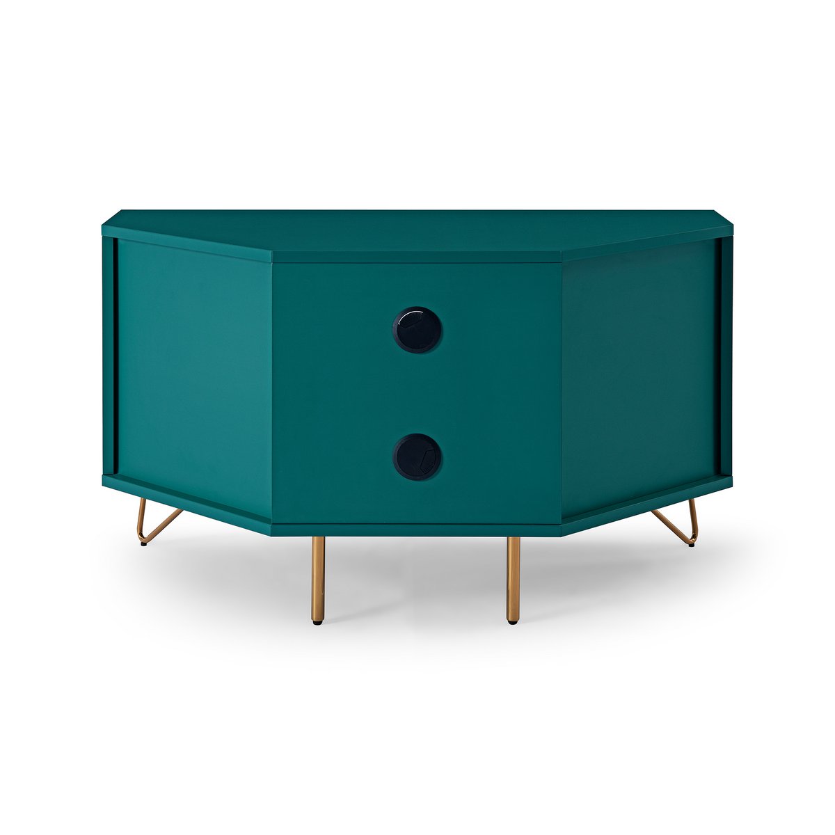 TV-Ecklowboard in Blau mit goldfarbenen Metallbeinen, 100 × 50 × 58 cm | VIA X SELECTION