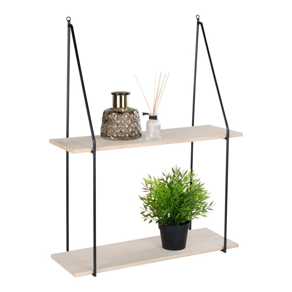 Wandregal mit 2 Holzablagen schwarz-natur, 55 × 21 × 72 cm | VIA X SELECTION