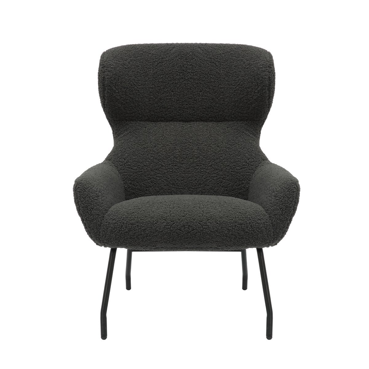 Sessel mit Hocker in Teddyfell-Optik anthrazit | VIA X SELECTION