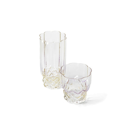 Niedriges Trinkglas aus rosafarbenem Recyclingglas 6 cm | VIA X SELECTION