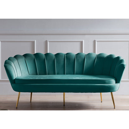 3-Sitzer-Muschelsofa aus Samt in Grün mit goldfarbenem Metallgestell | VIA X SELECTION