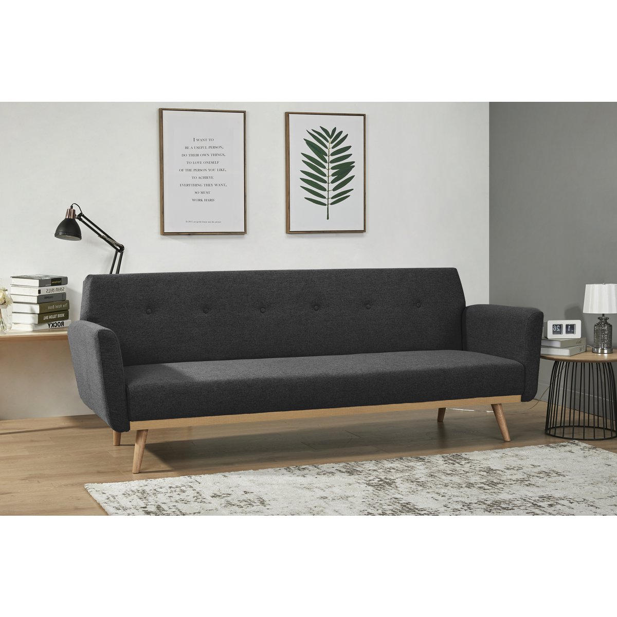 Schlafsofa in schwarzem Feinstrukturstoff mit Holzgestell | VIA X SELECTION