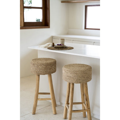 Barhocker aus Raffia und Teakholz in Natur | VIA X SELECTION