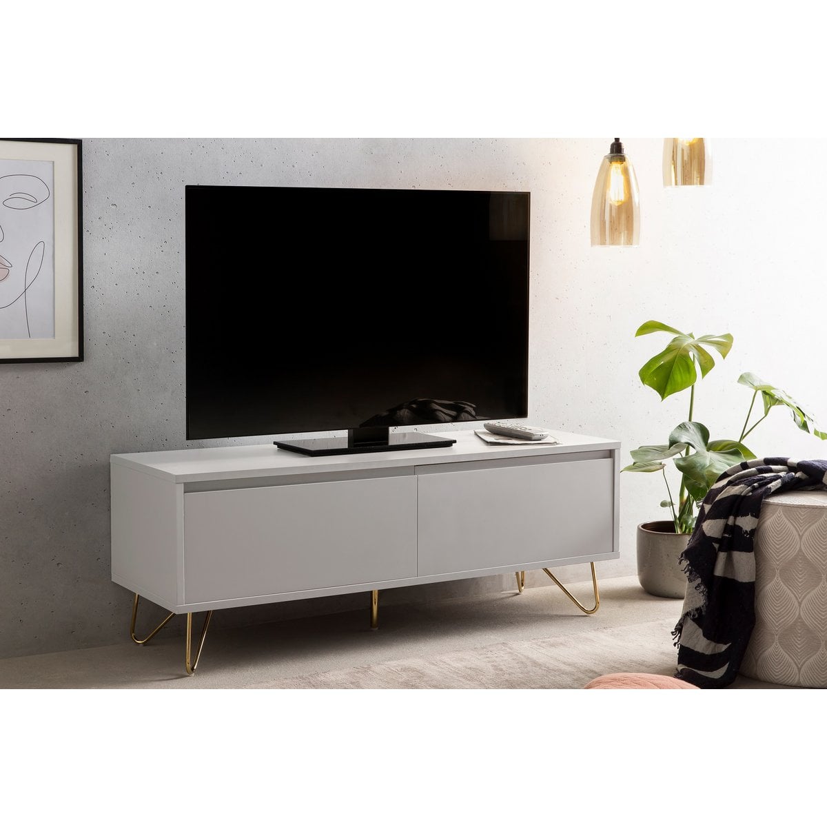Lowboard weiß mit Schublade und Klappfach, 40 × 120 × 45 cm | VIA X SELECTION