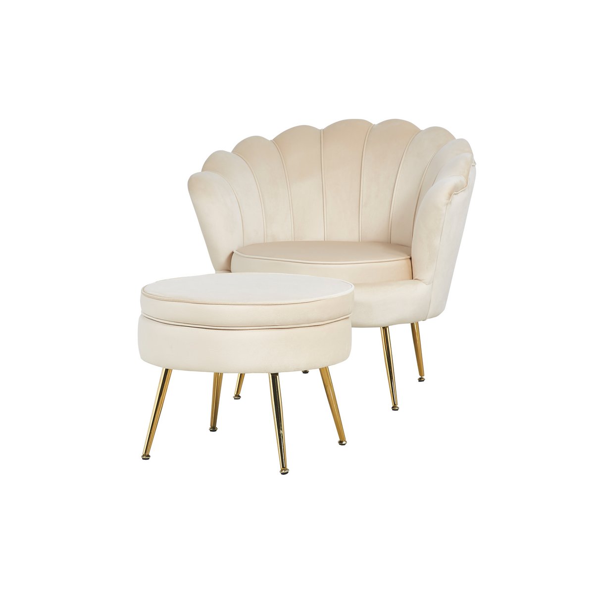 Runder Samt-Pouf in Beige | VIA X SELECTION