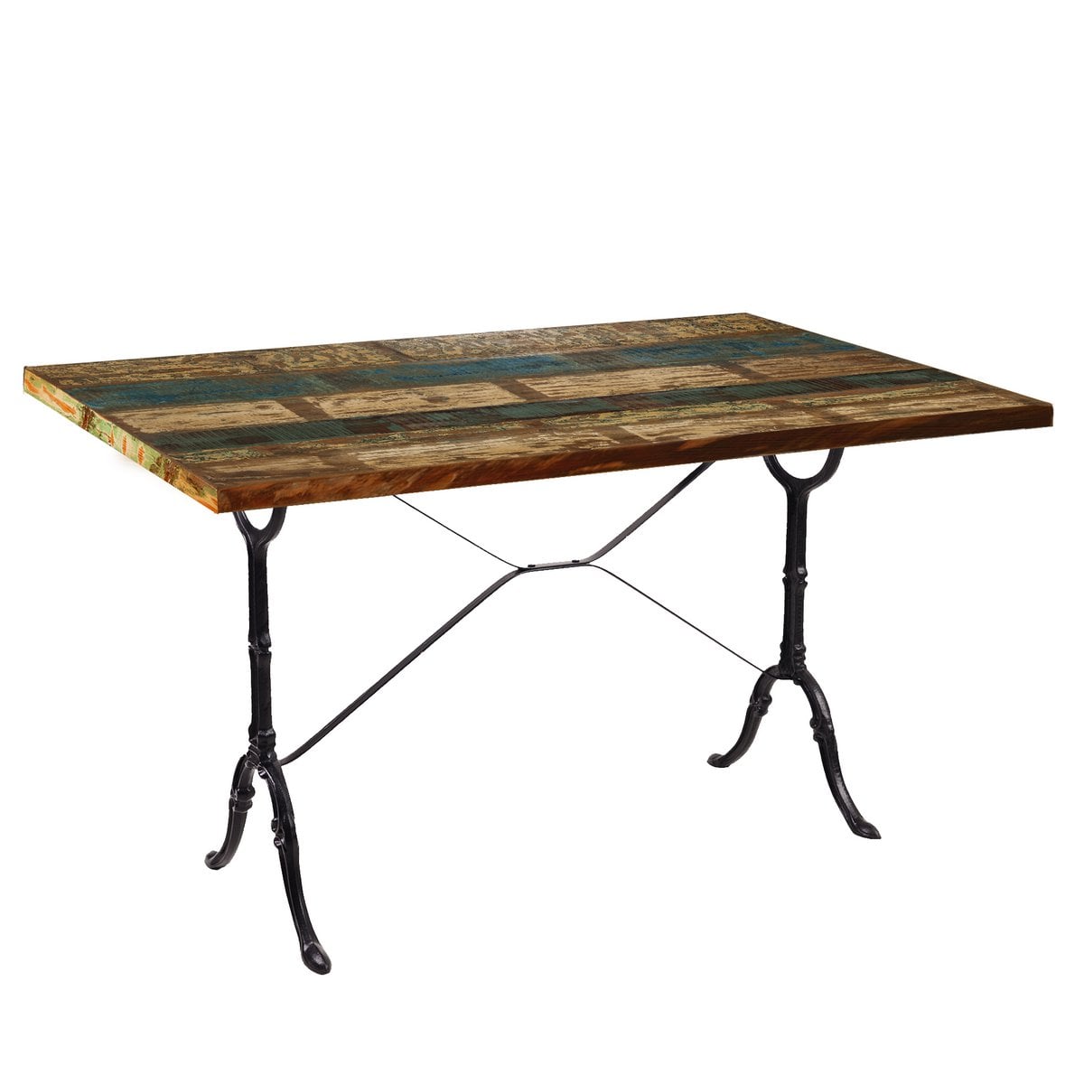 Bistrotisch Altholz bunt Gussgestell, 120 × 65 cm | VIA X SELECTION