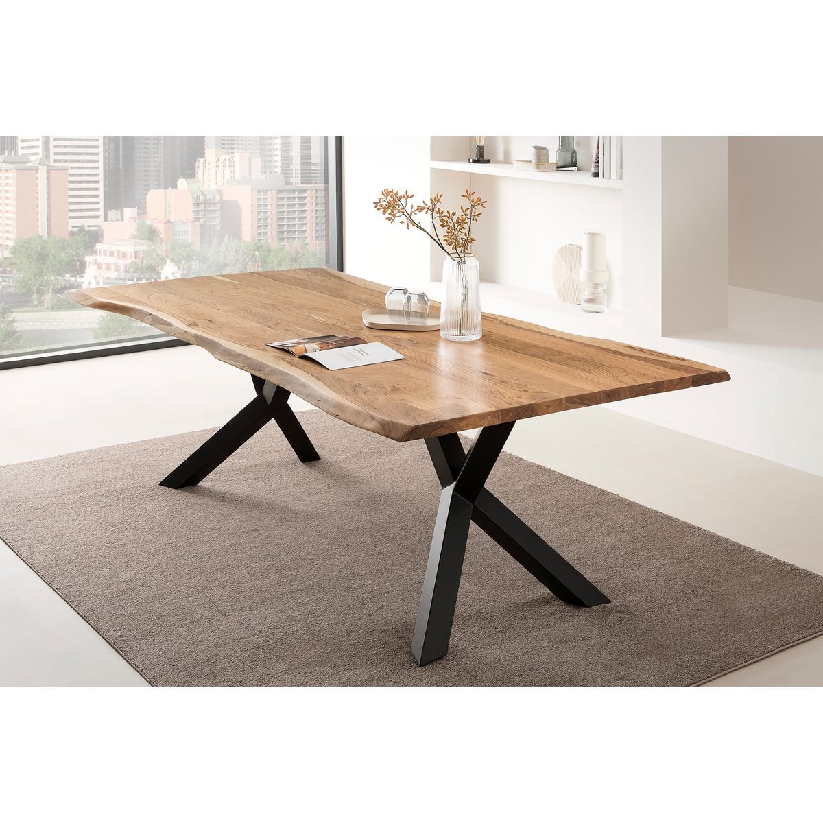 Esstisch Akazienholz Naturkante Y-Metallgestell, 200 × 100 cm | VIA X SELECTION