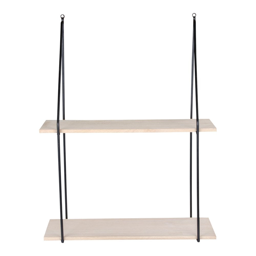 Wandregal mit 2 Holzablagen schwarz-natur, 55 × 21 × 72 cm | VIA X SELECTION