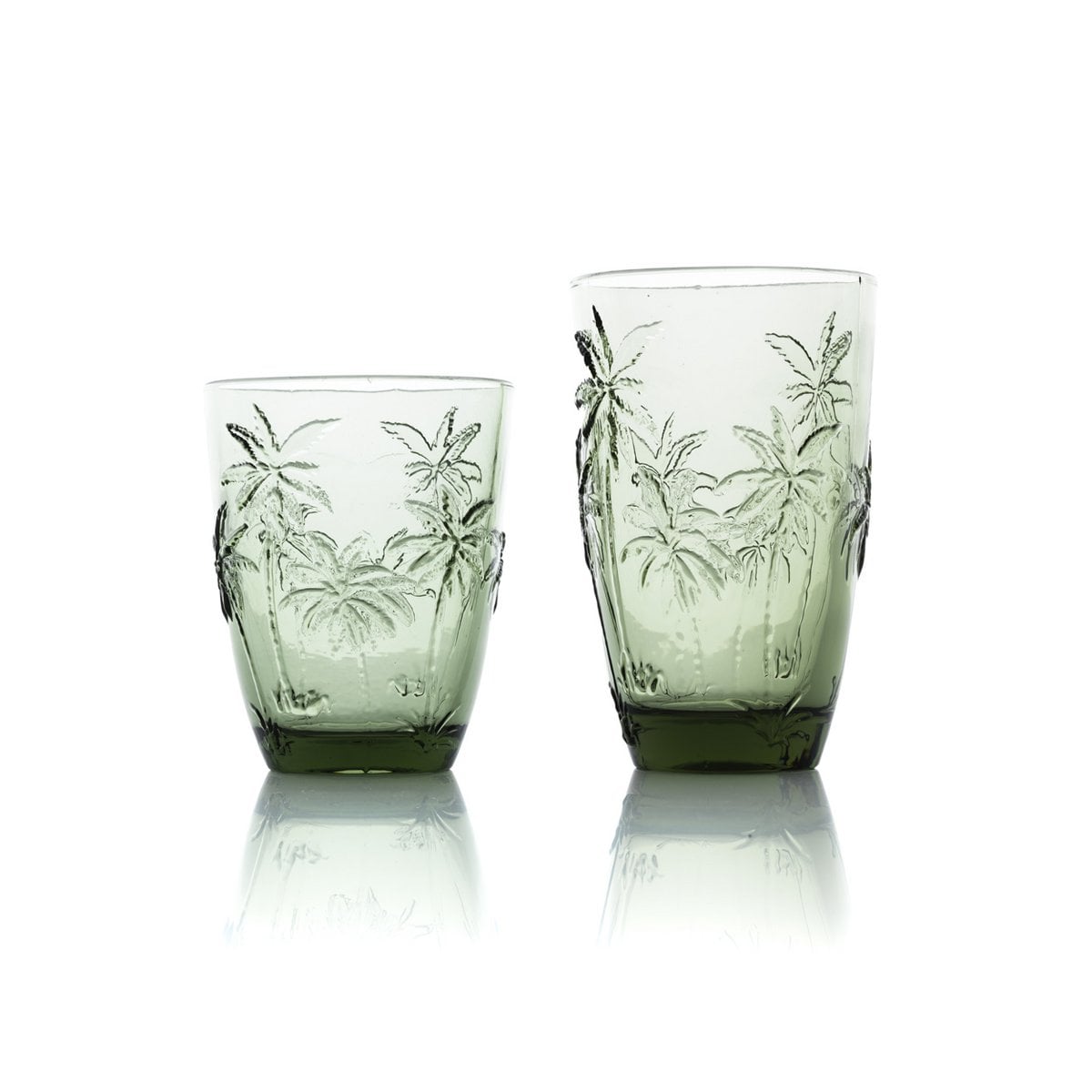 Wasserglas aus grünem Glas mit Palmenstruktur 10 cm | VIA X SELECTION