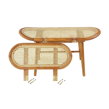Sitzbank aus Rattan natur 95 cm mit Teakgestell | VIA X SELECTION