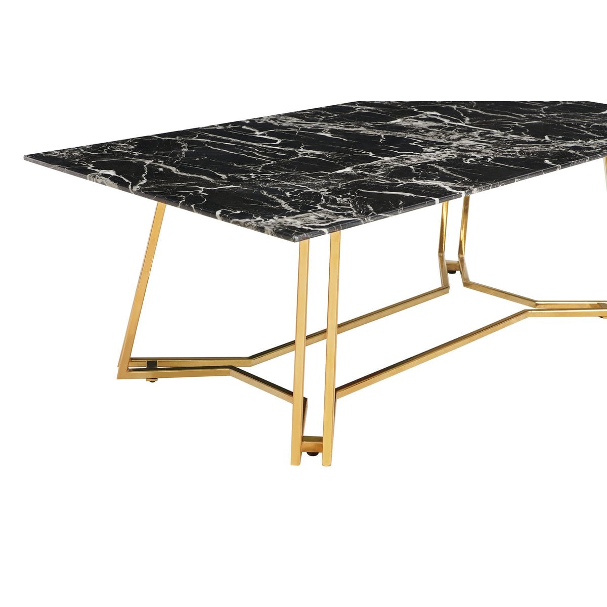 Couchtisch mit Glasplatte in Marmoroptik und goldfarbenem Gestell, 110 × 60 × 40 cm | VIA X SELECTION
