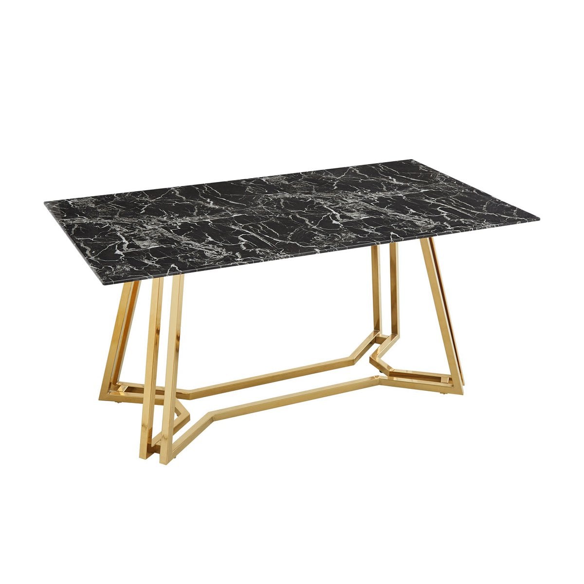 Esstisch mit Glasplatte in Marmoroptik und goldfarbenem Metallgestell, 160 × 90 cm | VIA X SELECTION