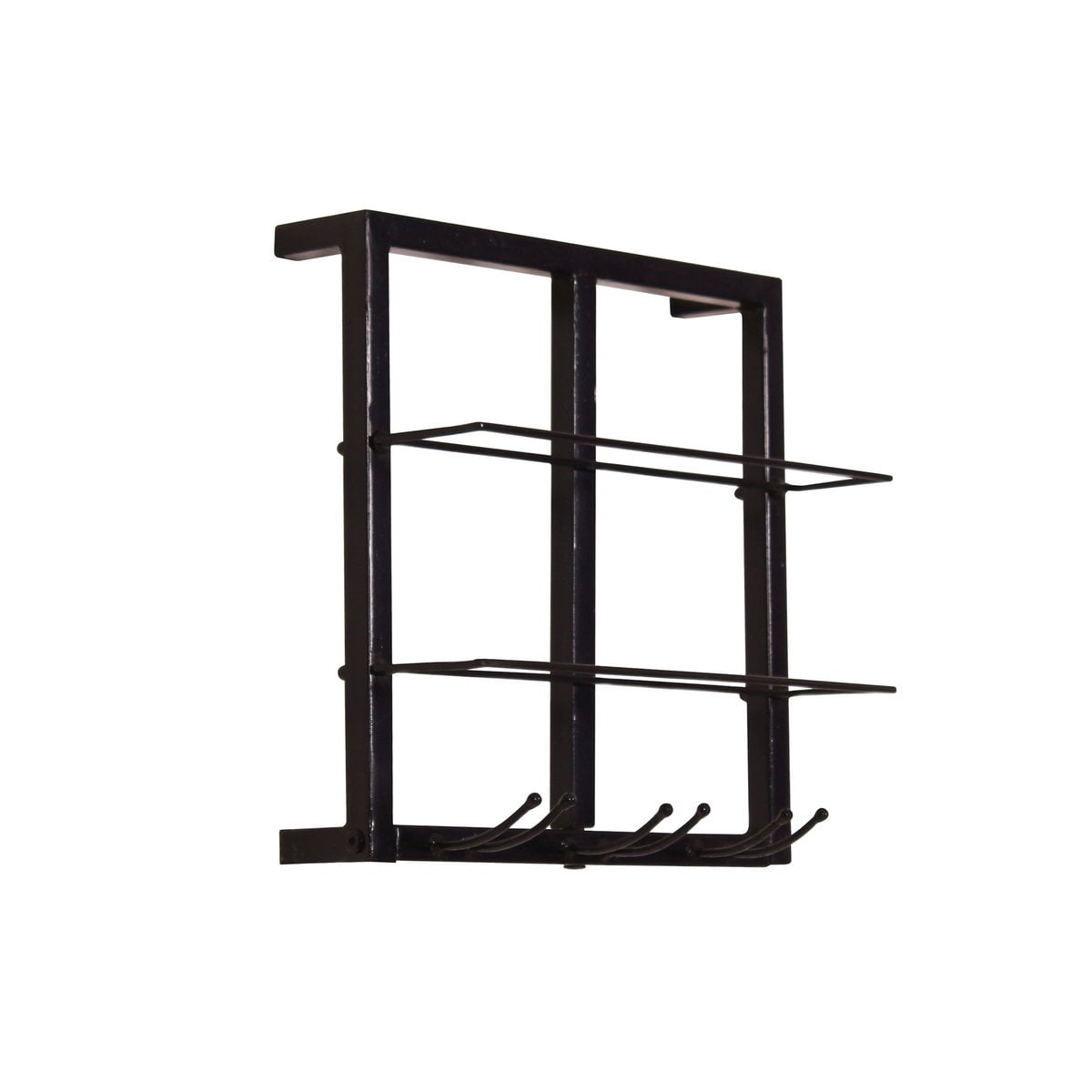 Wand-Weinregal aus schwarzem Metall und Kork für 2 Flaschen und 3 Gläser, 15 × 35 × 35 cm | VIA X SELECTION
