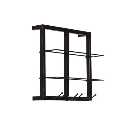 Wand-Weinregal aus schwarzem Metall und Kork für 2 Flaschen und 3 Gläser, 15 × 35 × 35 cm | VIA X SELECTION