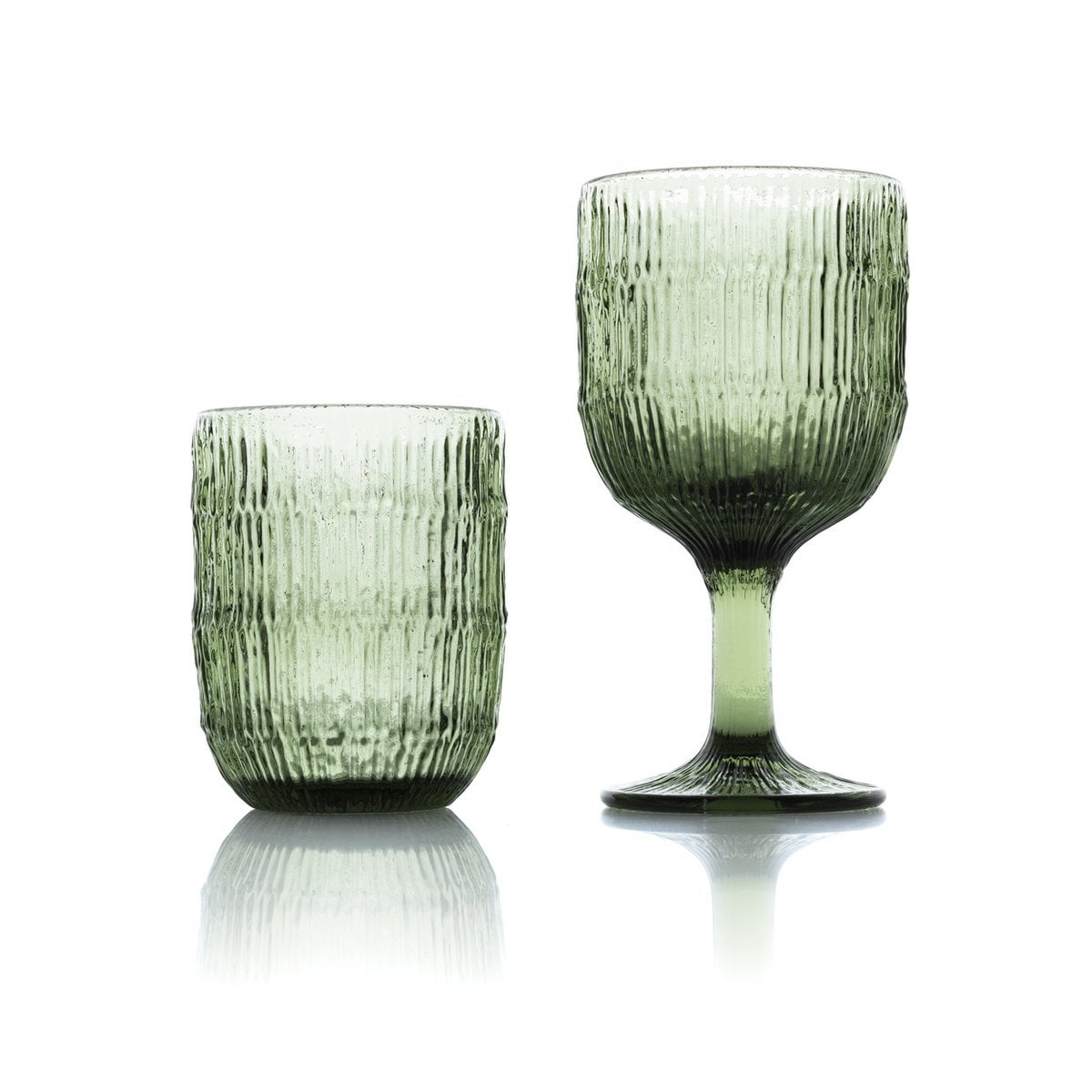 Weinglas aus grünem Rippglas 16 cm | VIA X SELECTION