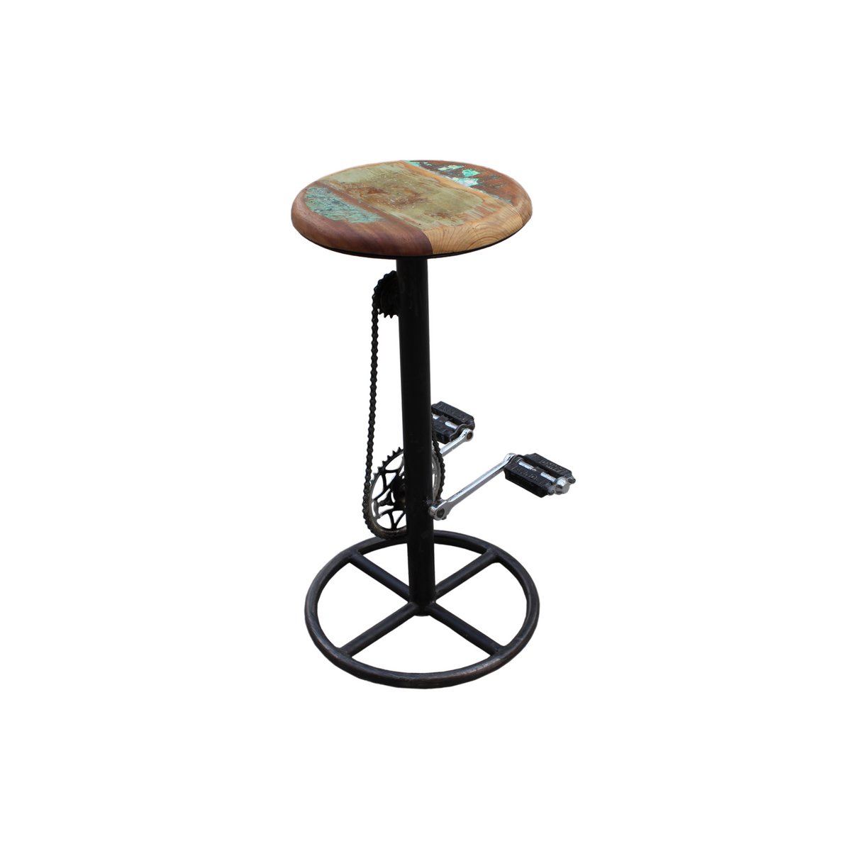 Barhocker aus Altholz und Metall mit Fahrradpedalen | VIA X SELECTION