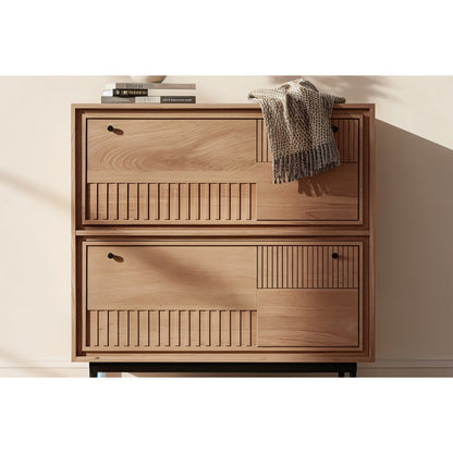 Schuhschrank aus Mangoholz mit Lamellenfront, 40 × 85 × 90 cm | VIA X SELECTION