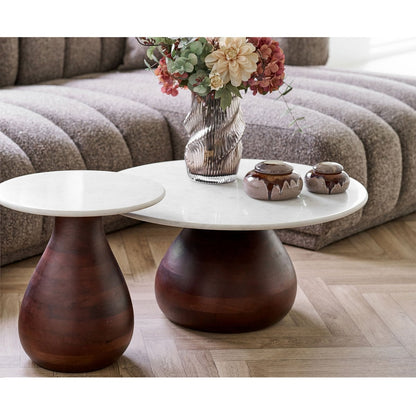 Runder Couchtisch aus Marmor und Mangoholz, Ø, 70 × 35 cm | VIA X SELECTION