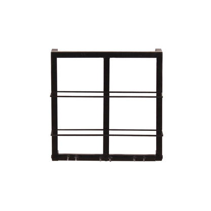 Wand-Weinregal aus schwarzem Metall und Kork für 2 Flaschen und 3 Gläser, 15 × 35 × 35 cm | VIA X SELECTION