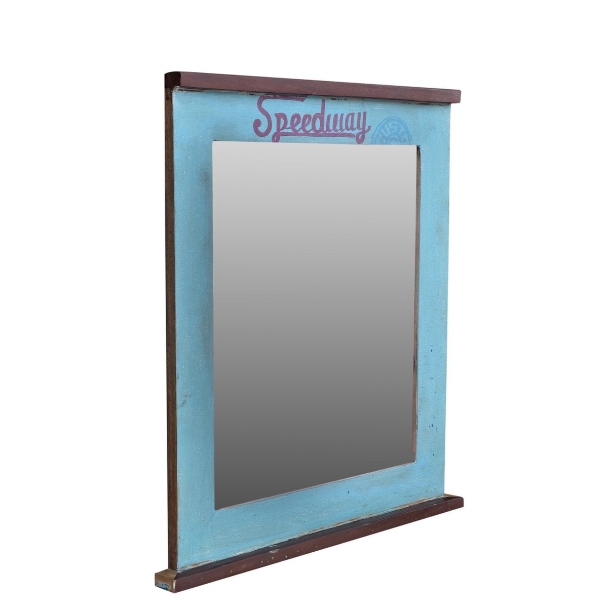 Wandspiegel aus Altholz mit Schriftzugdetails, 68 × 79 cm | VIA X SELECTION