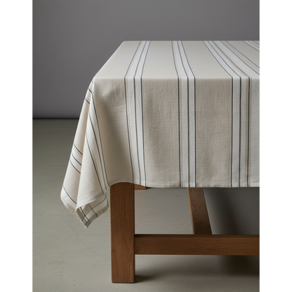 Gestreifte Leinentischdecke Natur-Schwarz-Weiß, 150 × 250 cm | VIA X SELECTION